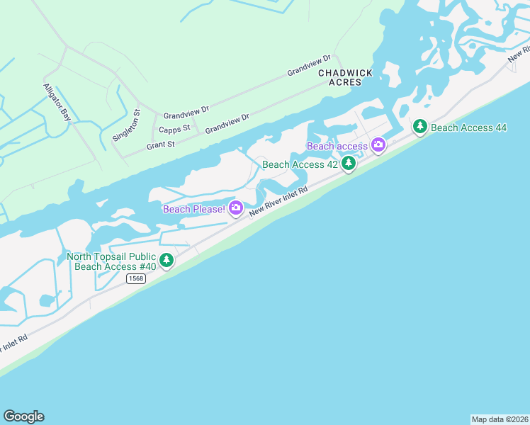 map of restaurants, bars, coffee shops, grocery stores, and more near 1430 New River Inlet Road in North Topsail Beach