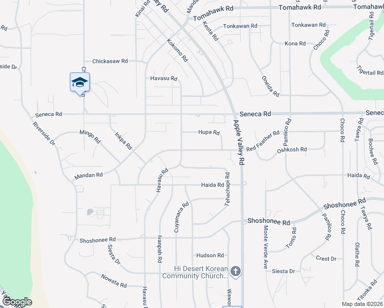 map of restaurants, bars, coffee shops, grocery stores, and more near 19115 Red Feather Road in Apple Valley