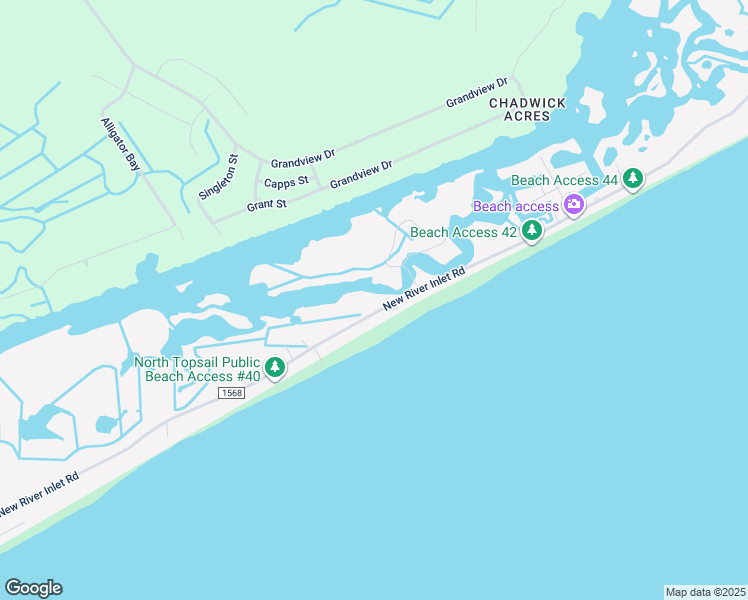 map of restaurants, bars, coffee shops, grocery stores, and more near 1405 New River Inlet Road in North Topsail Beach