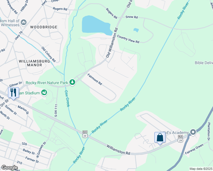 map of restaurants, bars, coffee shops, grocery stores, and more near 619 Fairmont Road in Anderson