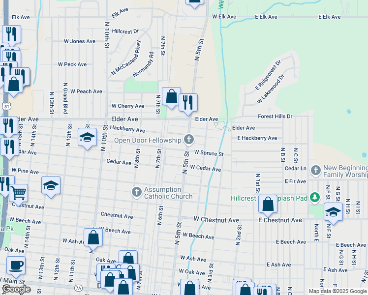 map of restaurants, bars, coffee shops, grocery stores, and more near 915 North 5th Street in Duncan