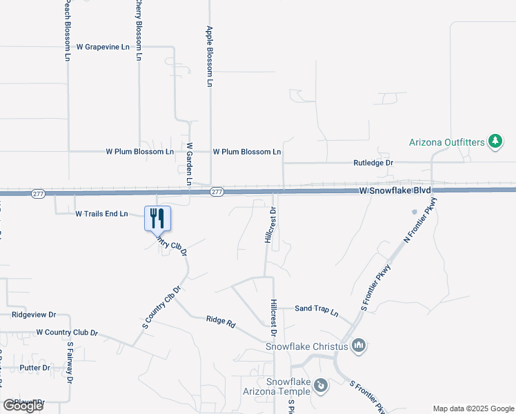 map of restaurants, bars, coffee shops, grocery stores, and more near 208 Hillcrest Drive in Snowflake
