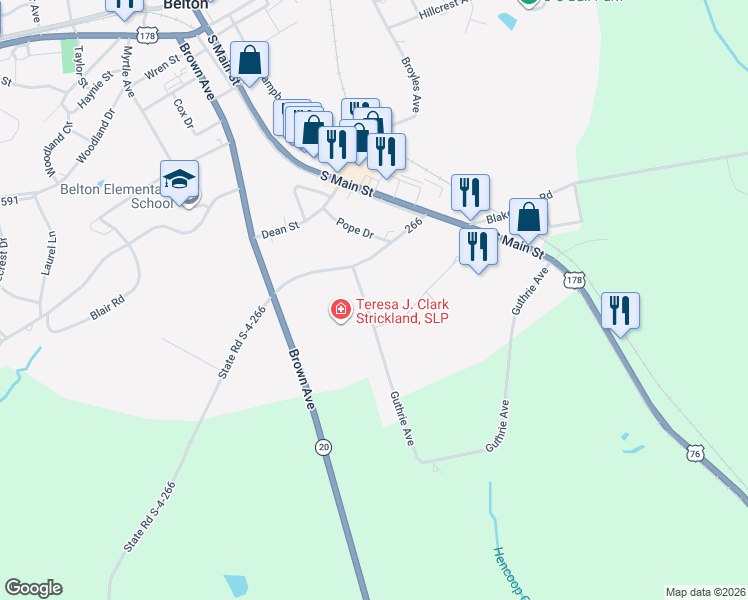 map of restaurants, bars, coffee shops, grocery stores, and more near 103 Guthrie Road in Belton