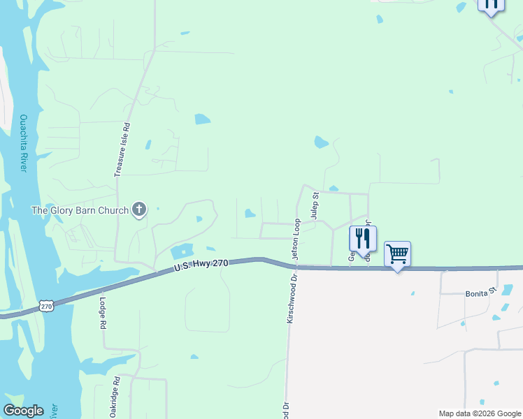 map of restaurants, bars, coffee shops, grocery stores, and more near 131 Skeet Drive in Hot Springs