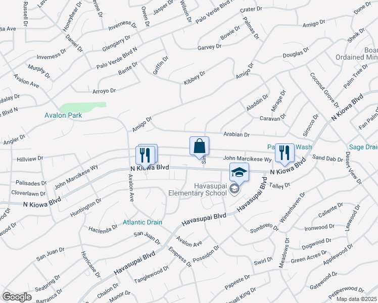 map of restaurants, bars, coffee shops, grocery stores, and more near 2795 North Kiowa Boulevard in Lake Havasu City