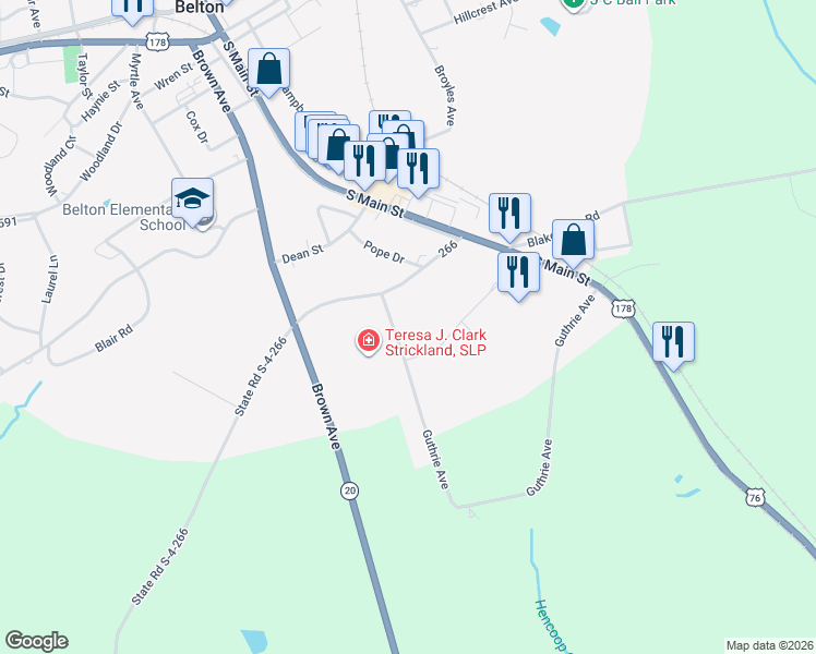 map of restaurants, bars, coffee shops, grocery stores, and more near 103 Guthrie Road in Belton