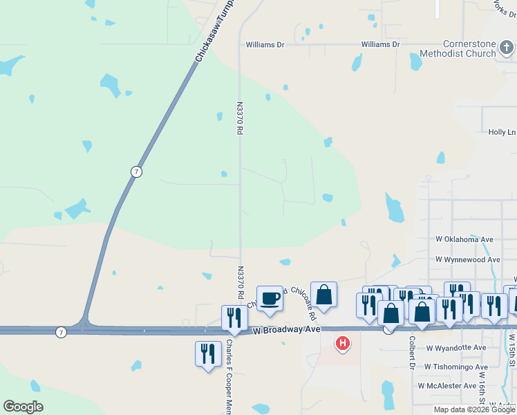 map of restaurants, bars, coffee shops, grocery stores, and more near 1906 Nichols Hills Road in Sulphur