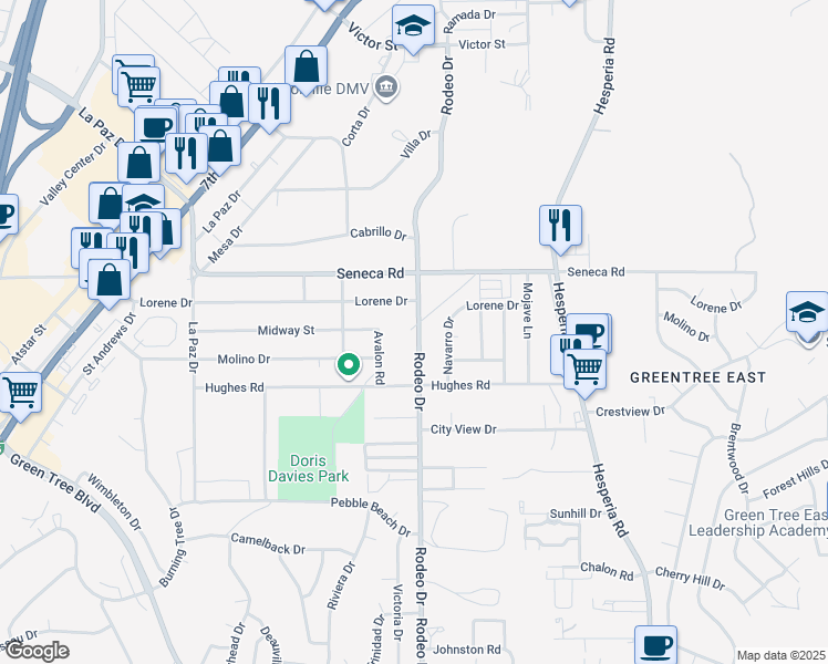 map of restaurants, bars, coffee shops, grocery stores, and more near in Victorville