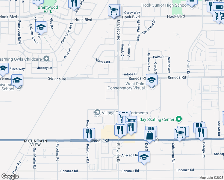 map of restaurants, bars, coffee shops, grocery stores, and more near 14485 Seneca Road in Victorville