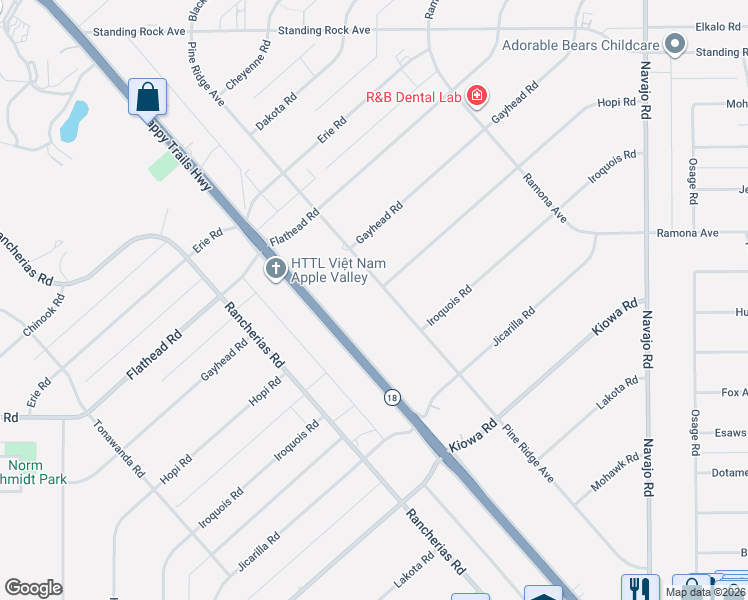 map of restaurants, bars, coffee shops, grocery stores, and more near 21118 California 18 in Apple Valley