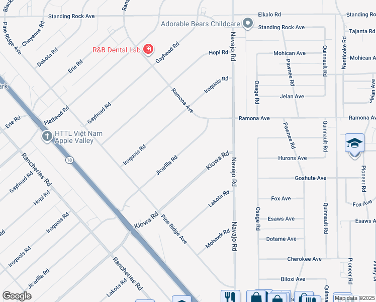 map of restaurants, bars, coffee shops, grocery stores, and more near 14371 Jicarilla Road in Apple Valley