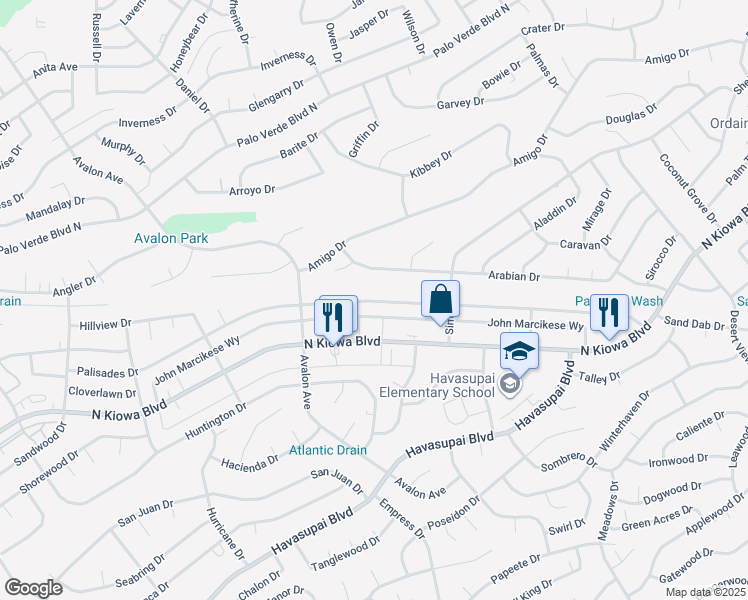 map of restaurants, bars, coffee shops, grocery stores, and more near 2730 Arabian Drive in Lake Havasu City
