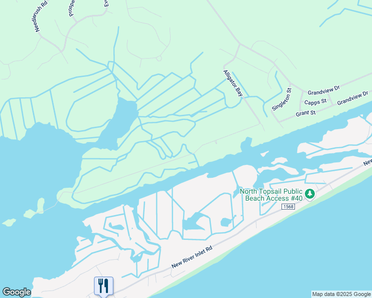 map of restaurants, bars, coffee shops, grocery stores, and more near 270 Waterway Drive in Sneads Ferry