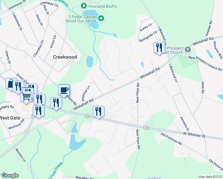 map of restaurants, bars, coffee shops, grocery stores, and more near 103 Teakwood Drive in Anderson