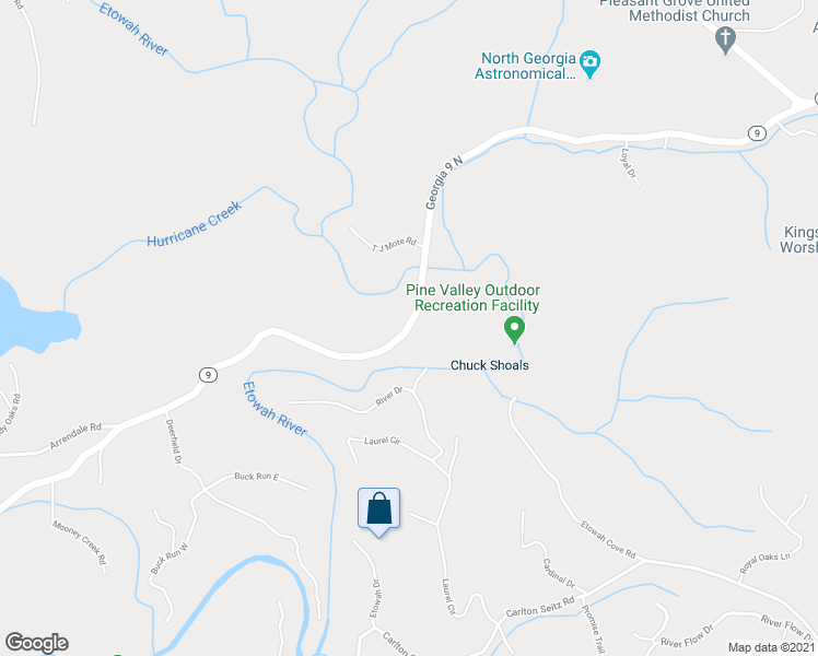 map of restaurants, bars, coffee shops, grocery stores, and more near Dawsonville Highway in Dahlonega