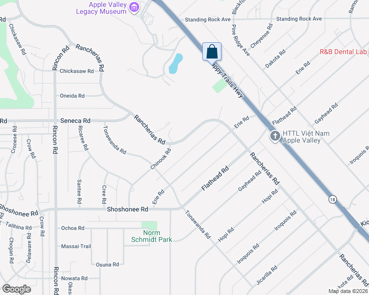 map of restaurants, bars, coffee shops, grocery stores, and more near 20595 Rancherias Road in Apple Valley