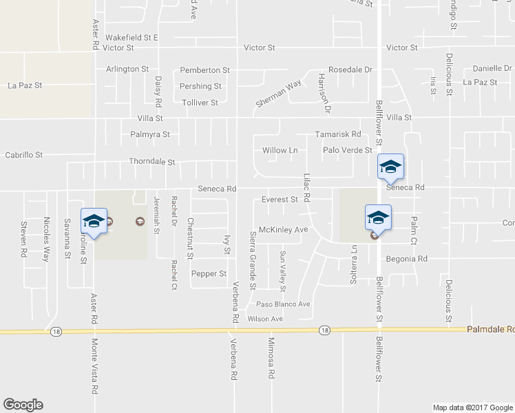 map of restaurants, bars, coffee shops, grocery stores, and more near 14455 Sierra Grande Street in Adelanto