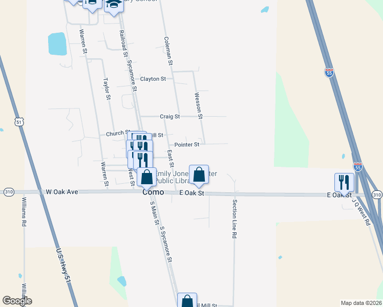 map of restaurants, bars, coffee shops, grocery stores, and more near 207 Pointer Street in Como