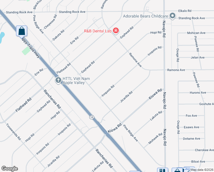 map of restaurants, bars, coffee shops, grocery stores, and more near 14461 Hopi Road in Apple Valley