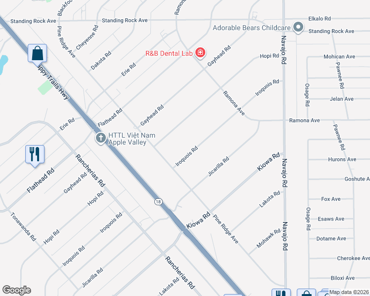 map of restaurants, bars, coffee shops, grocery stores, and more near 14461 Hopi Road in Apple Valley