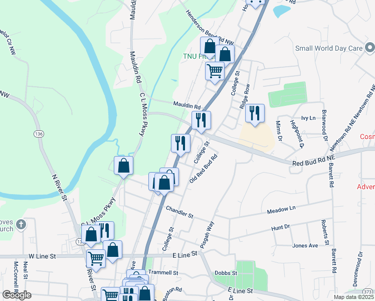 map of restaurants, bars, coffee shops, grocery stores, and more near 20 Short North Wall Street in Calhoun