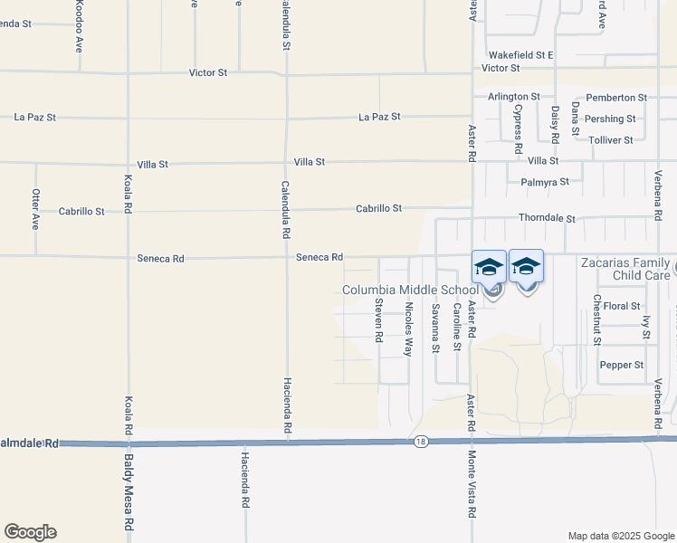 map of restaurants, bars, coffee shops, grocery stores, and more near 18792 Hampton Lane in Adelanto