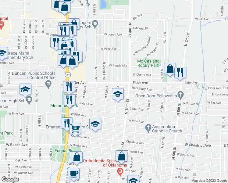 map of restaurants, bars, coffee shops, grocery stores, and more near in Duncan