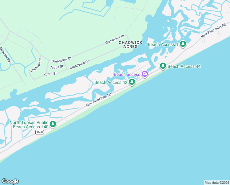 map of restaurants, bars, coffee shops, grocery stores, and more near 1523 New River Inlet Road in North Topsail Beach