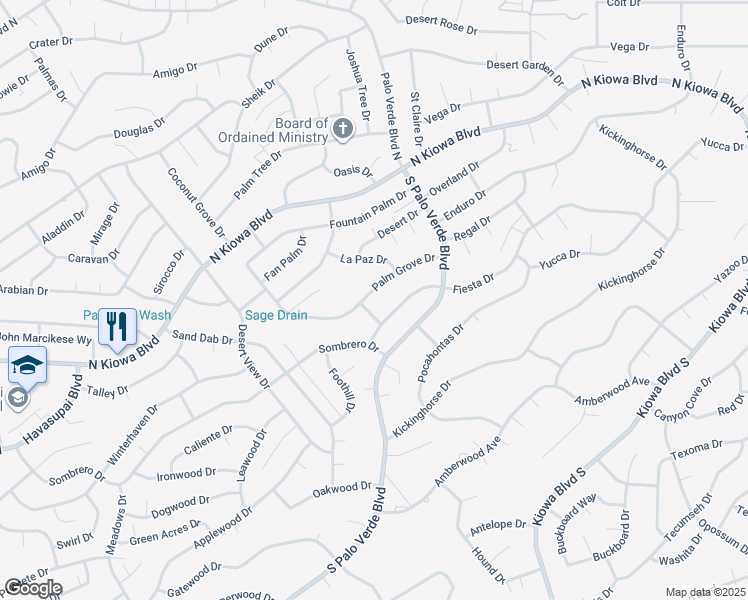 map of restaurants, bars, coffee shops, grocery stores, and more near 3320 Palm Grove Drive in Lake Havasu City