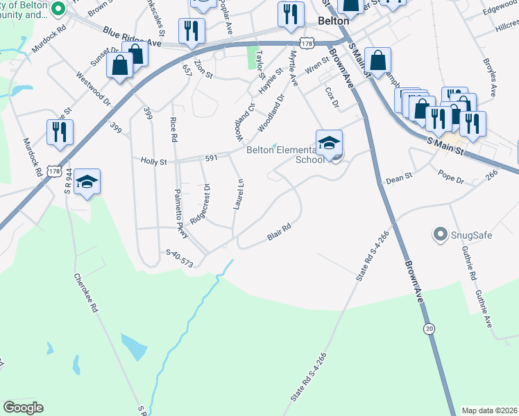 map of restaurants, bars, coffee shops, grocery stores, and more near 111 Blair Road in Belton