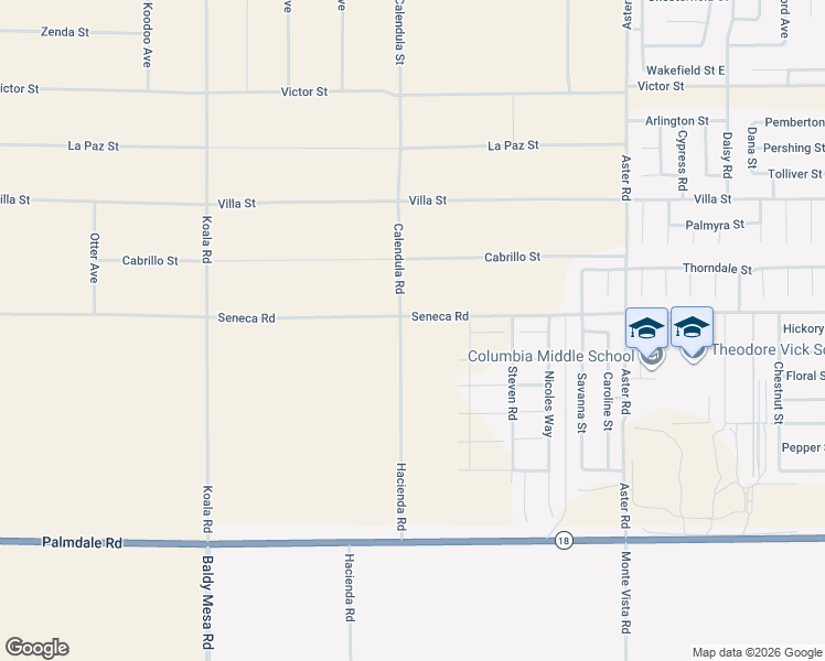 map of restaurants, bars, coffee shops, grocery stores, and more near 18774 Hampton Lane in Victorville