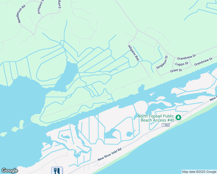 map of restaurants, bars, coffee shops, grocery stores, and more near 270 Waterway Drive in Sneads Ferry