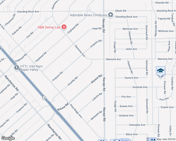 map of restaurants, bars, coffee shops, grocery stores, and more near 14417 Jicarilla Road in Apple Valley