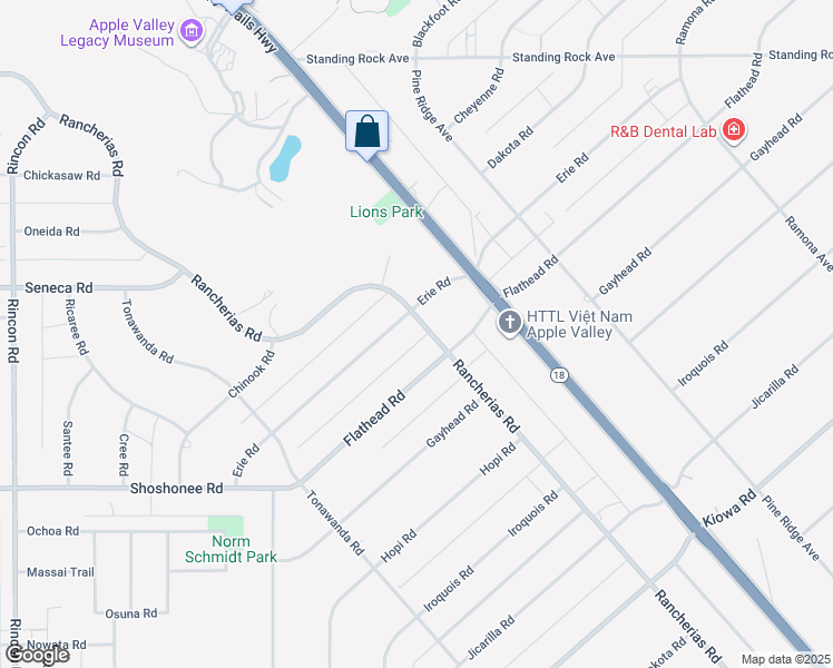map of restaurants, bars, coffee shops, grocery stores, and more near 20825 Rancherias Road in Apple Valley