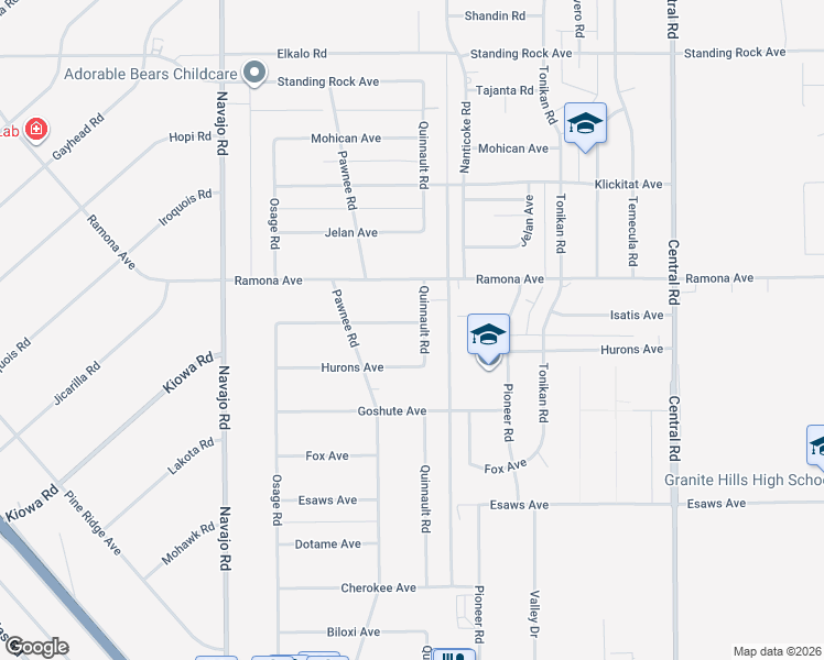 map of restaurants, bars, coffee shops, grocery stores, and more near 22031 Isatis Avenue in Apple Valley