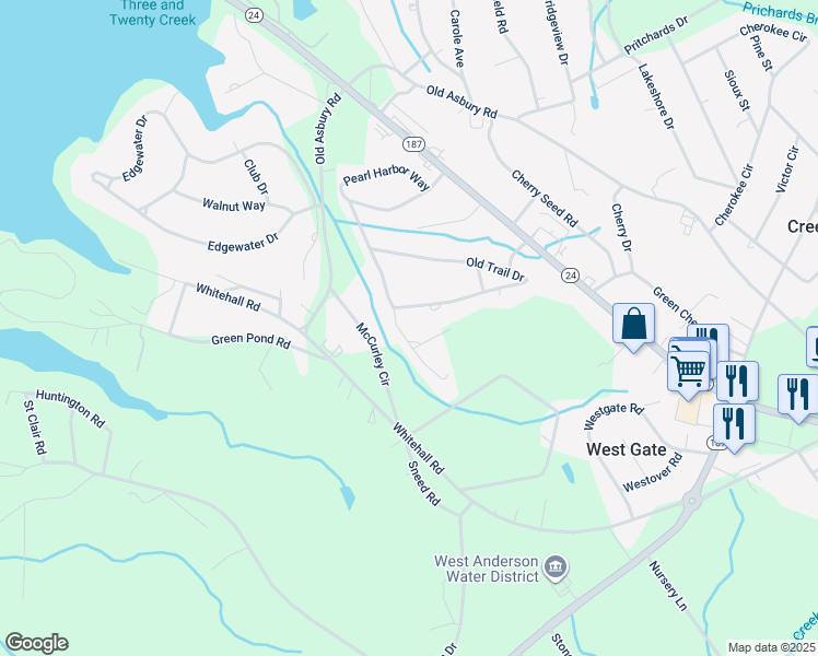 map of restaurants, bars, coffee shops, grocery stores, and more near 1301 Pearl Harbor Way in Anderson