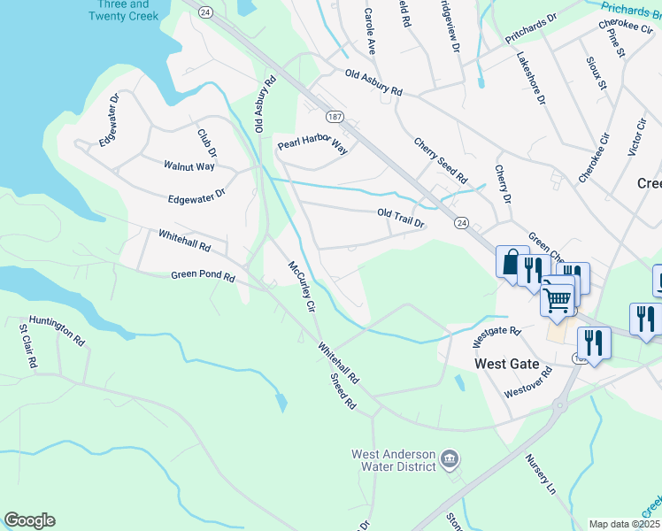 map of restaurants, bars, coffee shops, grocery stores, and more near 1301 Pearl Harbor Way in Anderson