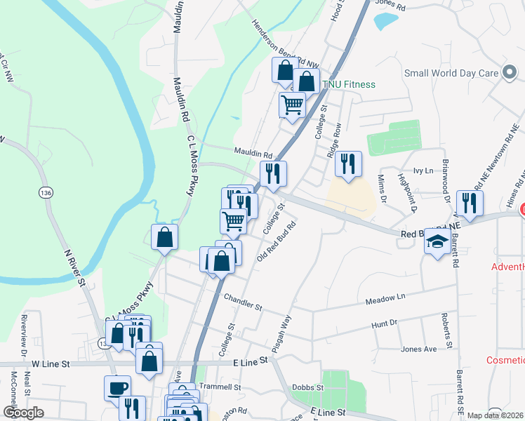map of restaurants, bars, coffee shops, grocery stores, and more near 31 Short North Wall Street in Calhoun