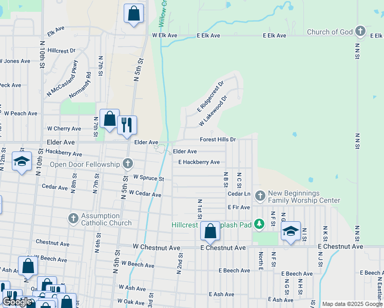 map of restaurants, bars, coffee shops, grocery stores, and more near 106 Elder Avenue in Duncan