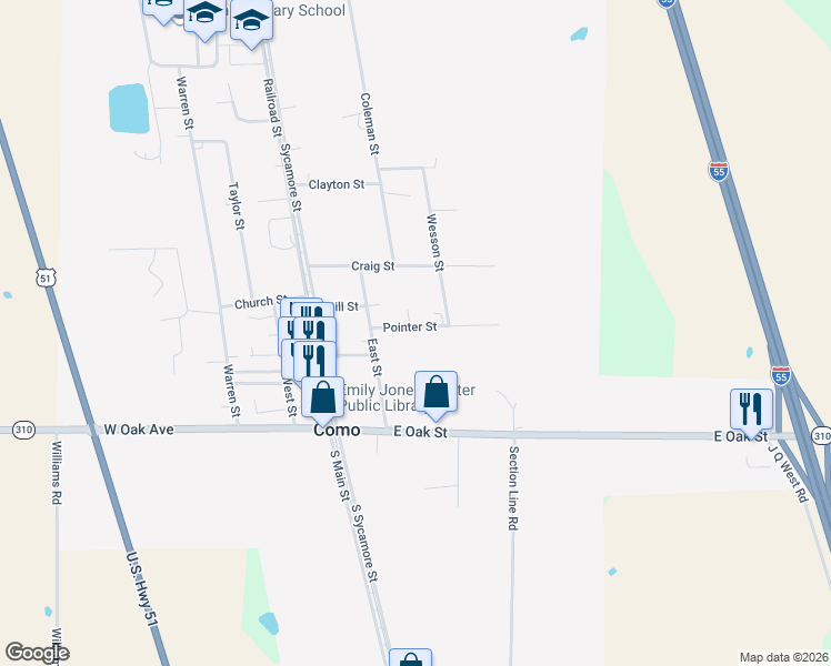 map of restaurants, bars, coffee shops, grocery stores, and more near 207 Pointer Street in Como