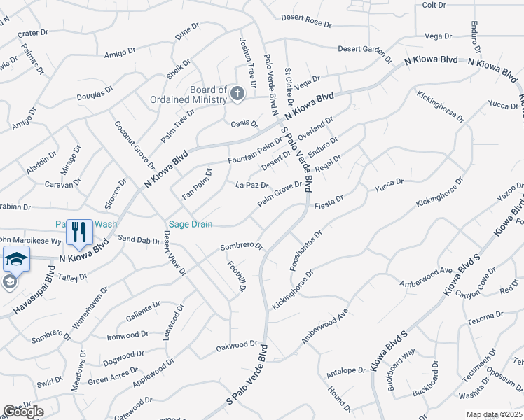 map of restaurants, bars, coffee shops, grocery stores, and more near 3320 Palm Grove Drive in Lake Havasu City