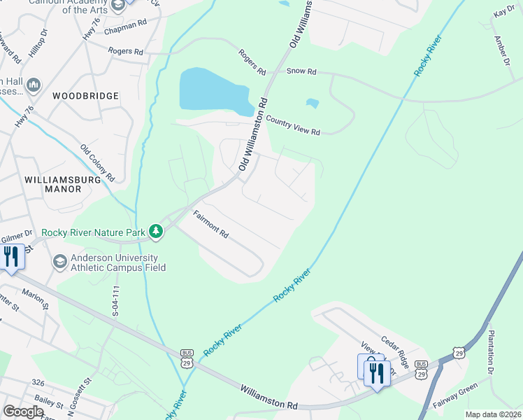 map of restaurants, bars, coffee shops, grocery stores, and more near 118 Palm Branch Way in Anderson
