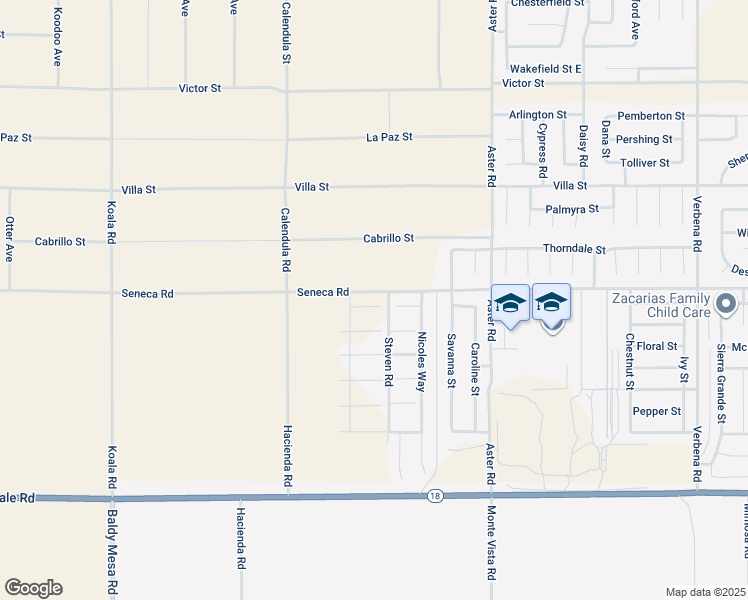 map of restaurants, bars, coffee shops, grocery stores, and more near 10327 Tandis Court in Adelanto