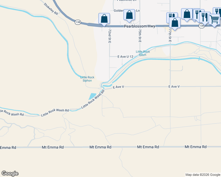 map of restaurants, bars, coffee shops, grocery stores, and more near 7100 East Avenue V in Littlerock
