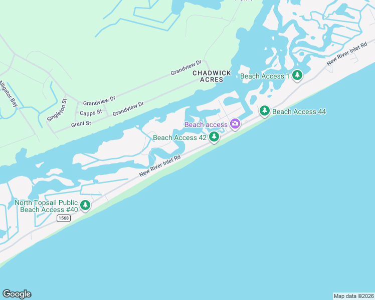 map of restaurants, bars, coffee shops, grocery stores, and more near 1523 New River Inlet Road in North Topsail Beach