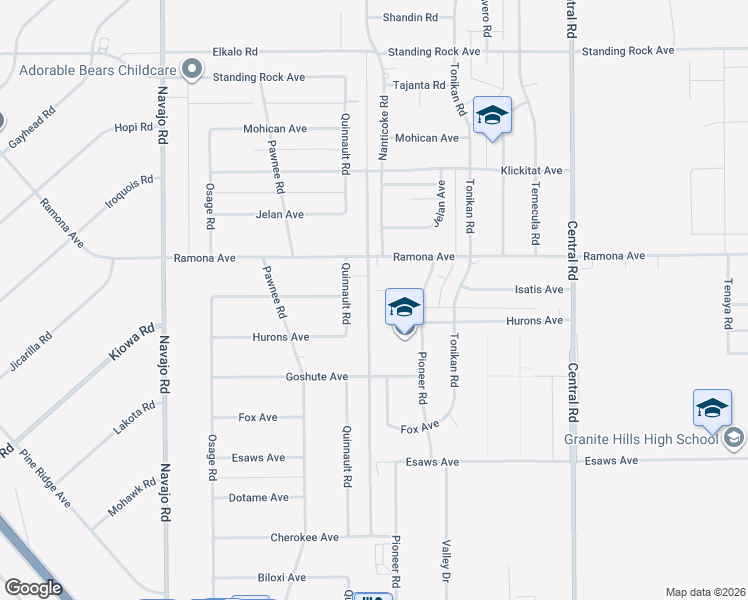 map of restaurants, bars, coffee shops, grocery stores, and more near 22111 Isatis Avenue in Apple Valley