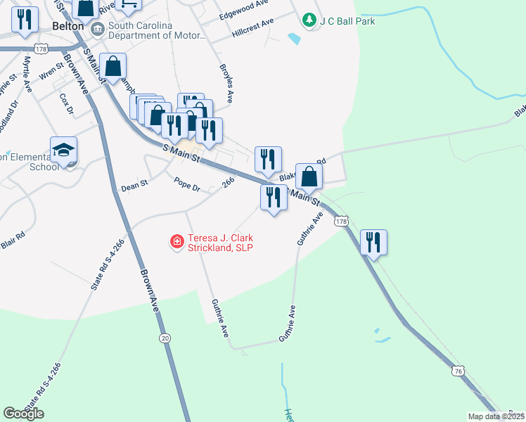 map of restaurants, bars, coffee shops, grocery stores, and more near 215 Briarwood Drive in Belton