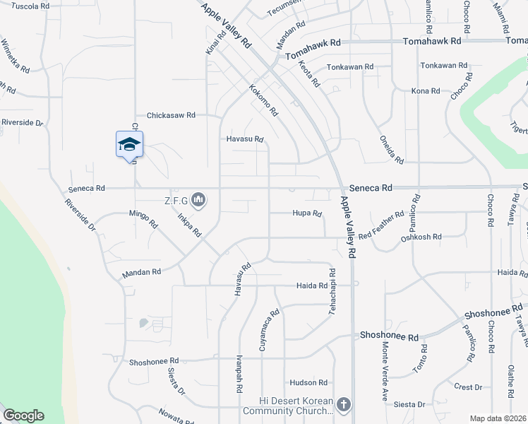 map of restaurants, bars, coffee shops, grocery stores, and more near 14415 Havasu Road in Apple Valley
