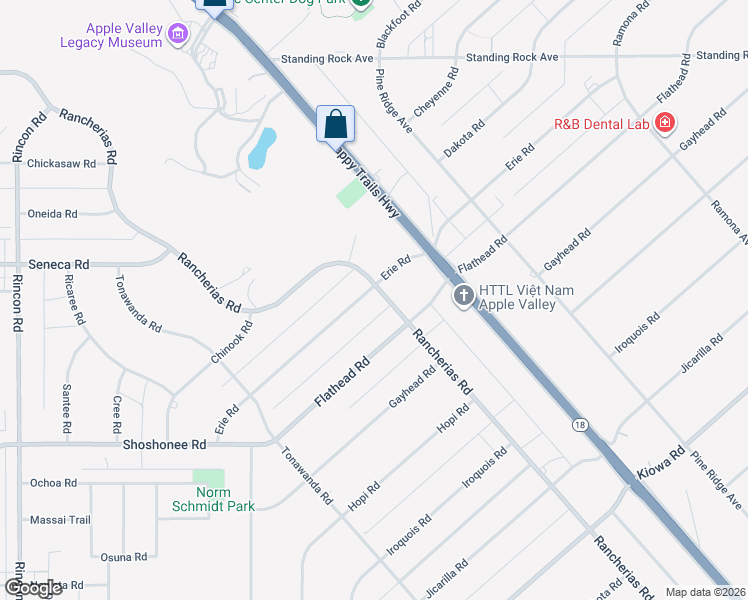 map of restaurants, bars, coffee shops, grocery stores, and more near 20807 Rancherias Road in Apple Valley
