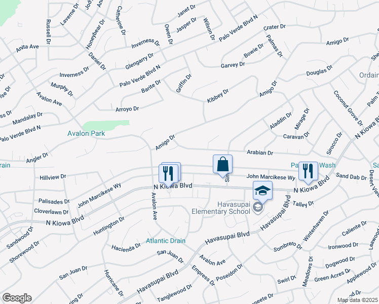 map of restaurants, bars, coffee shops, grocery stores, and more near 2730 Arabian Drive in Lake Havasu City